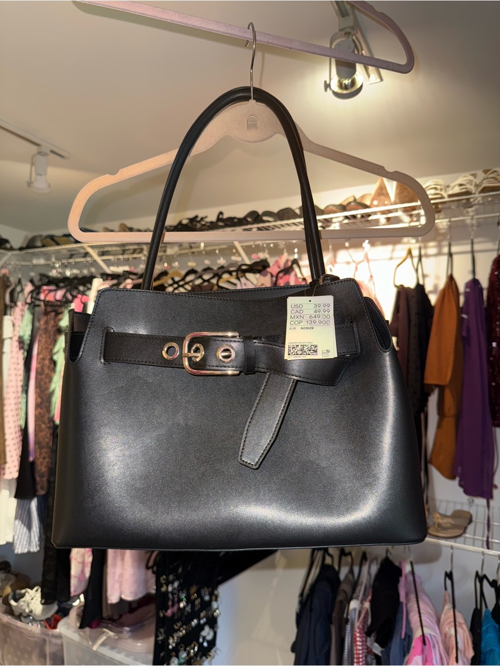 Women's Black faux Leather Top-Handle Bag with Buckle Detail new with tag H&M
